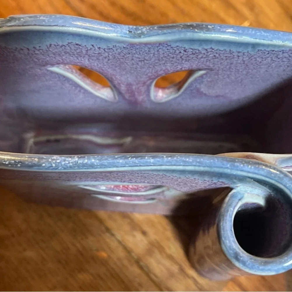 Bay Studio Pottery Notepad Pen Holder Purple Blue Drip Glaze